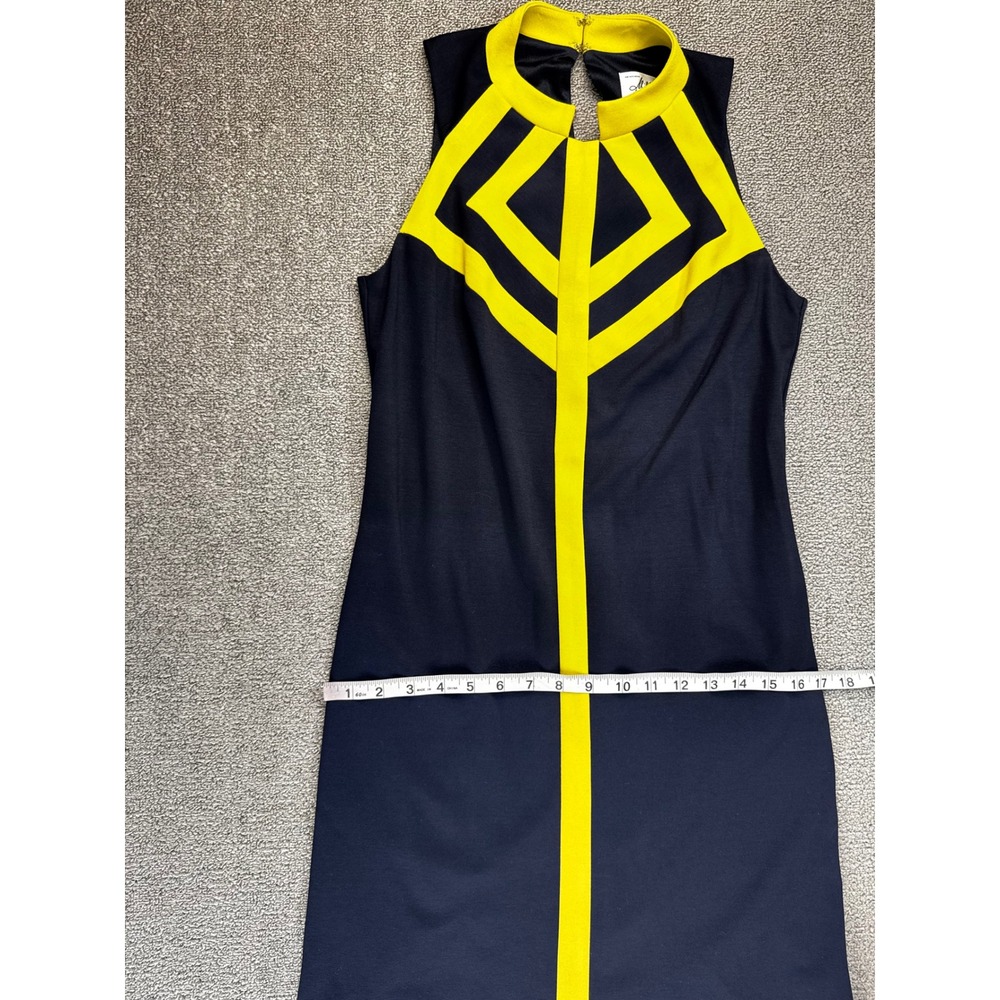 Milly of New York Dress Small Navy Blue Yellow Geometric Mod Shift Retro Chic - Picture 4 of 10